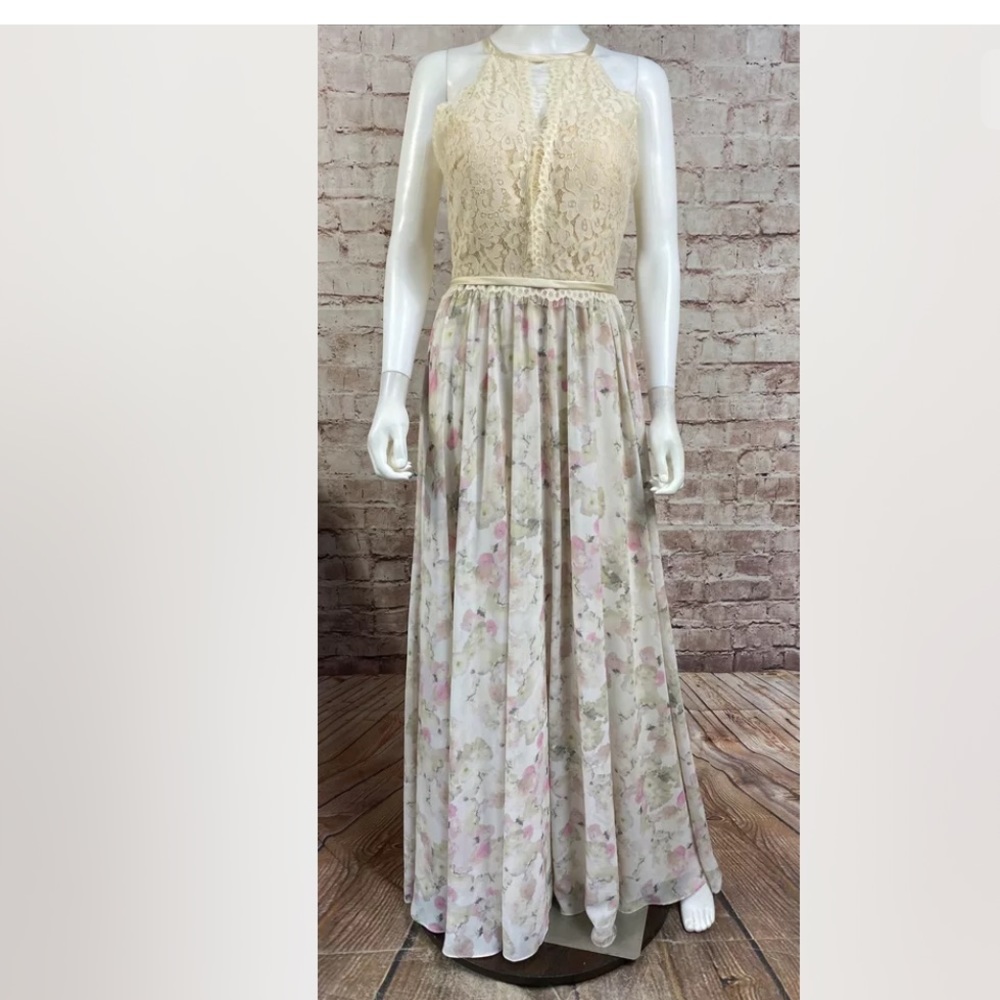 Christina Wu Dress Sz 6 Lace Champagne formal Maxi